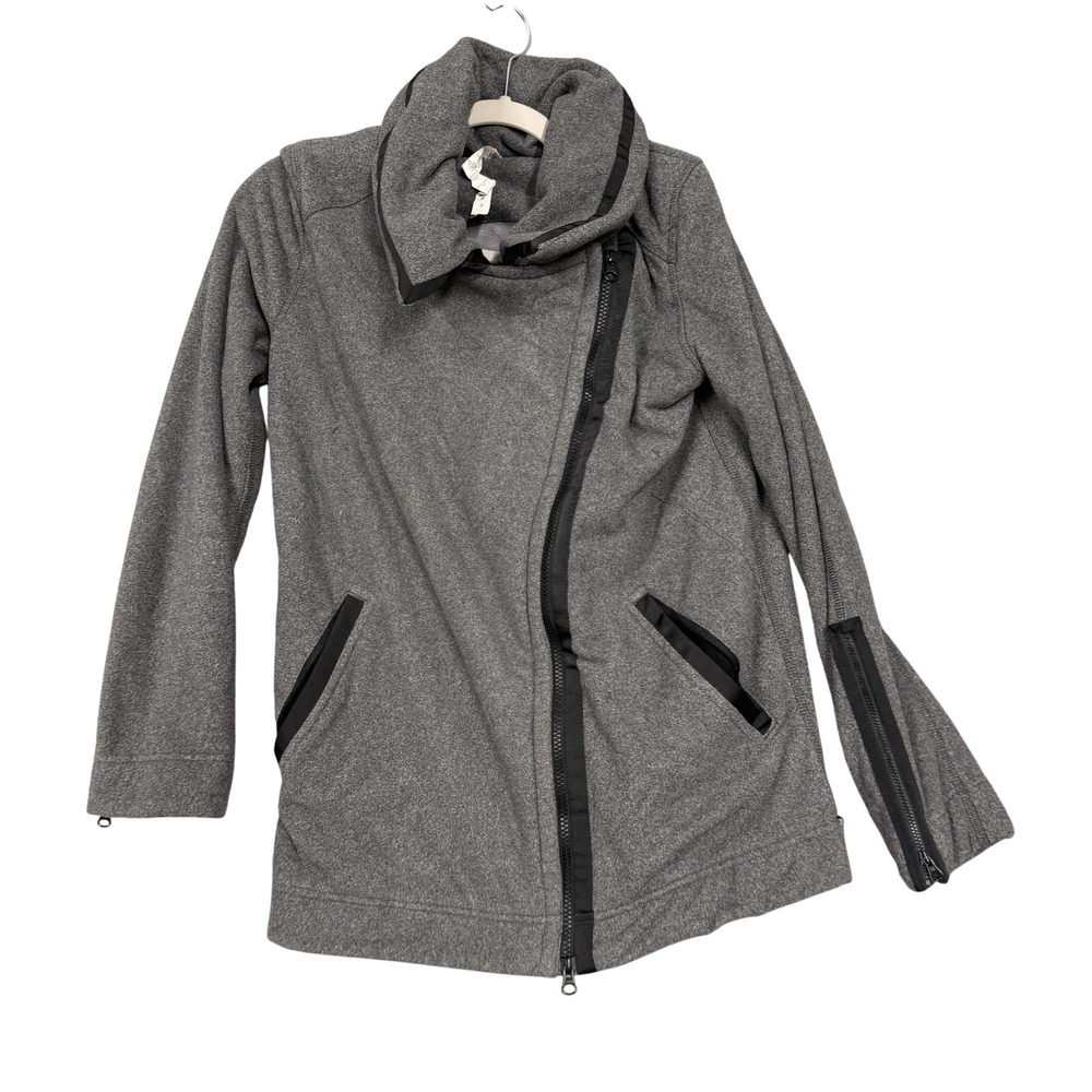 Lululemon Jacket Womens 6 Gray Asymmetrical Zip Fleece Lined Pockets High Collar